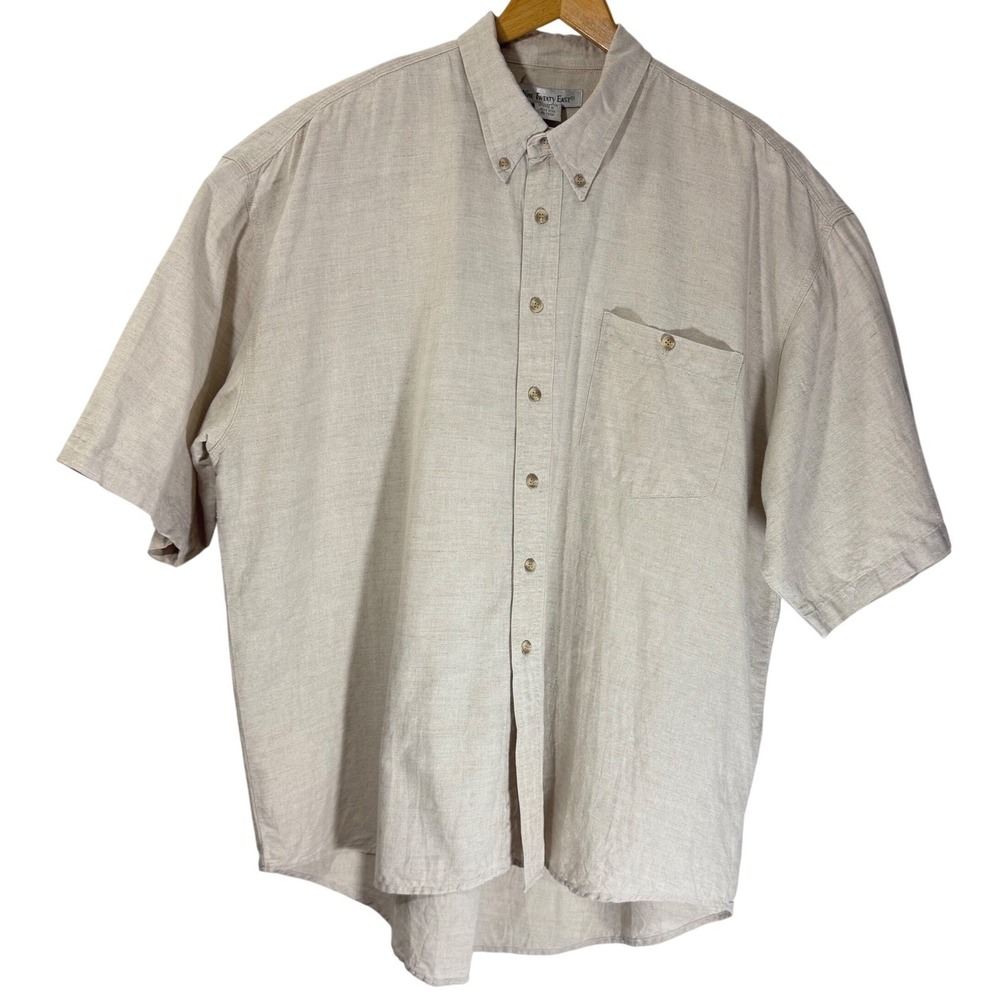 Nine Twenty East Mens XL Button‎ Down Short Sleeve Shirt Linen Cotton Blend